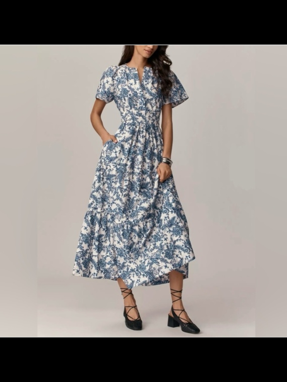 Anthropologie Sommerset Blue and White Floral Maxi Dress NWT